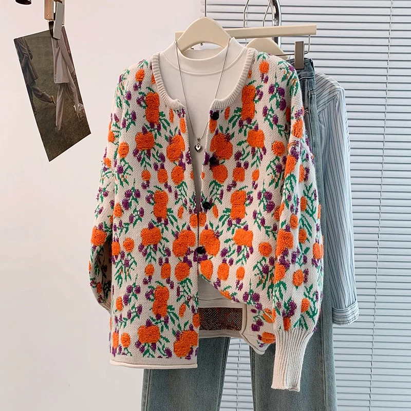 

Свободный повседневный корейский кардиган оверсайз, осенне-зимний новый модный полотенце с вышивкой, большой размер, открытый кардиган, свитер, топ-джакет