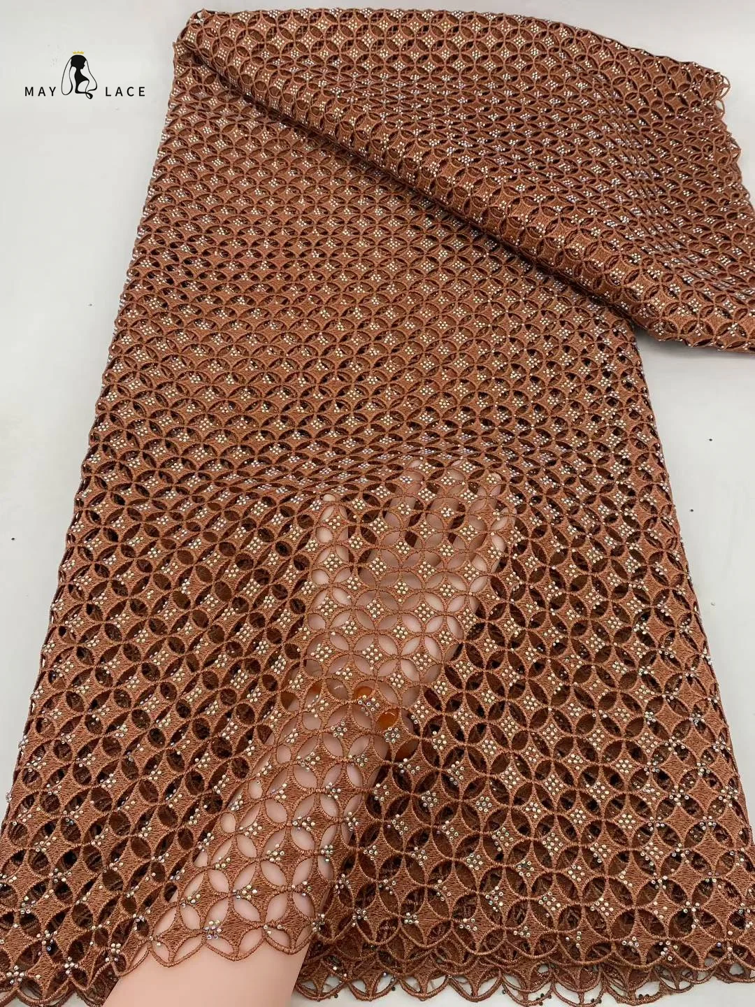 

Guipure Lace Fabric French with Stones 2025 High Quality African Nigeria Guipure Cord Lace 5Yards for Sew Evening Party Dress