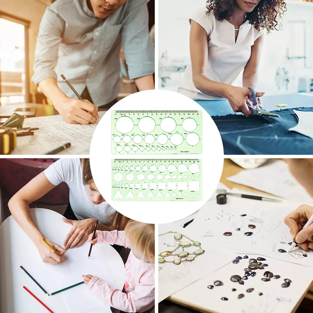 2pcs Sketching Geometric Drawing Template Circle Stencil Art Stationery Measuring Ruler Architecture Square Triangle School