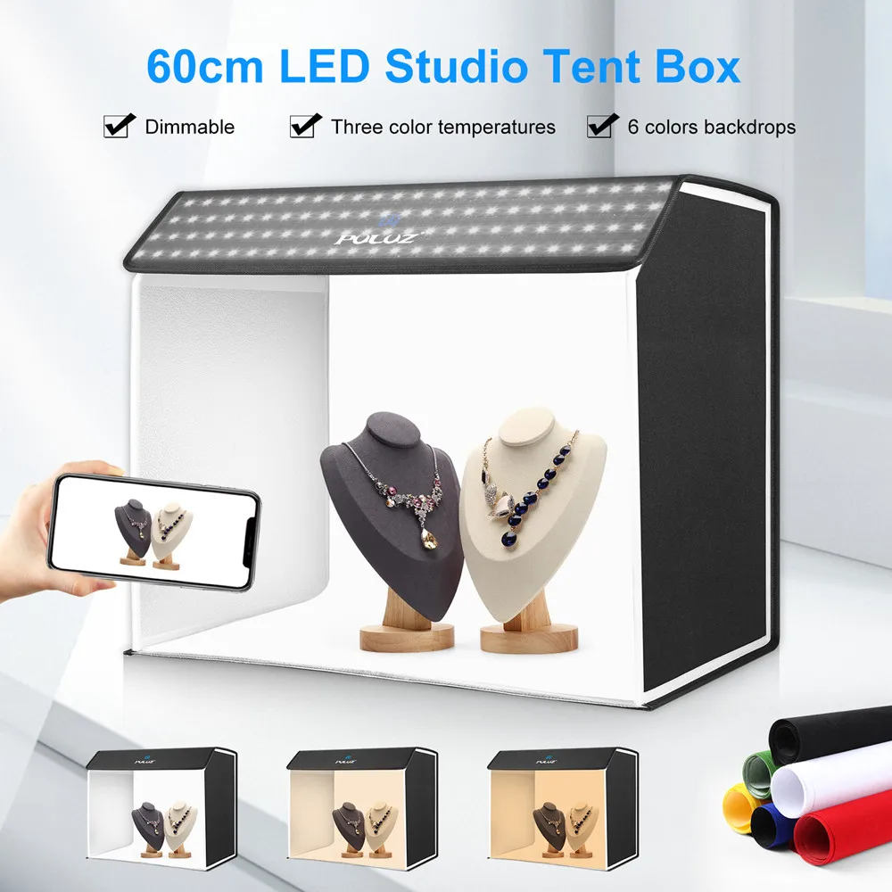 60 x 40cm Photography Softbox LED Light box Dimming Folding Portable Photo Studio Shooting Tent Box Kit with 6 Colors Backdrops