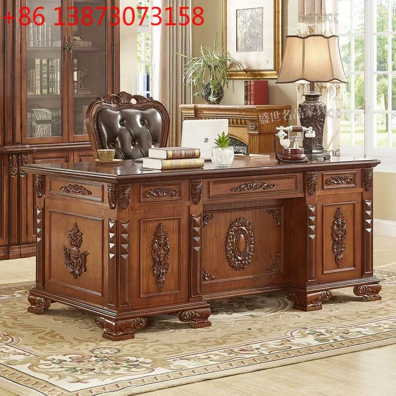 

Американский стол из цельного дерева, домашний европейский стол с ретро-гравировкой