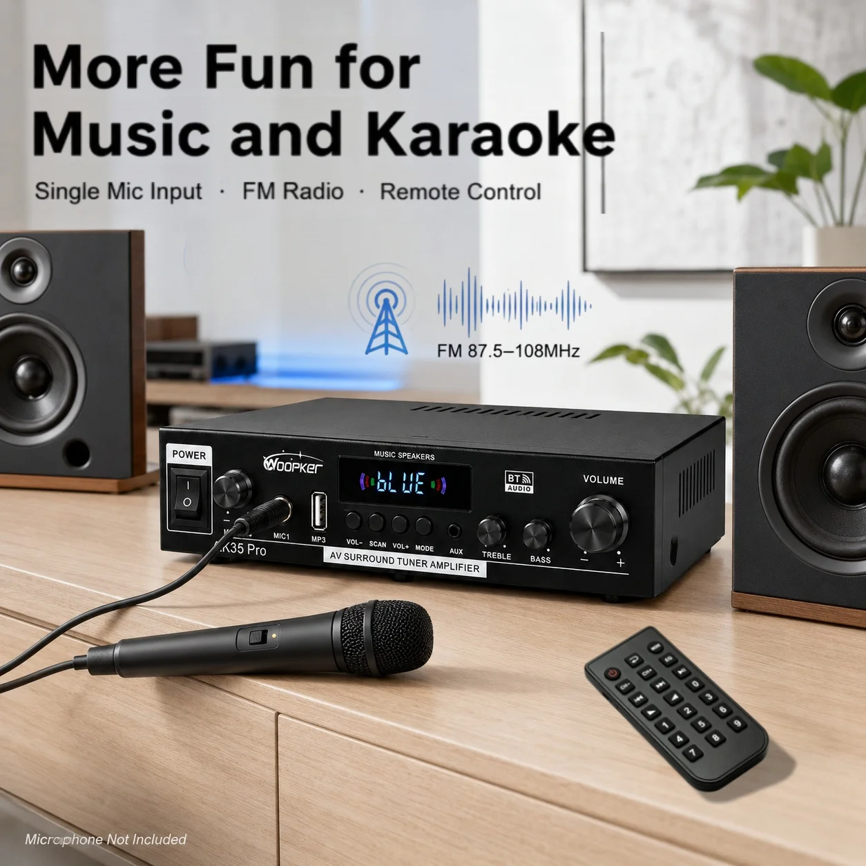 Woopker Audio-Verstärker AK35 Pro 2.0-Kanal 40W+40W Bluetooth HiFi-Leistungsverstärker Karaoke-Musikplayer unterstützt Bass-Surround. – Detail 4