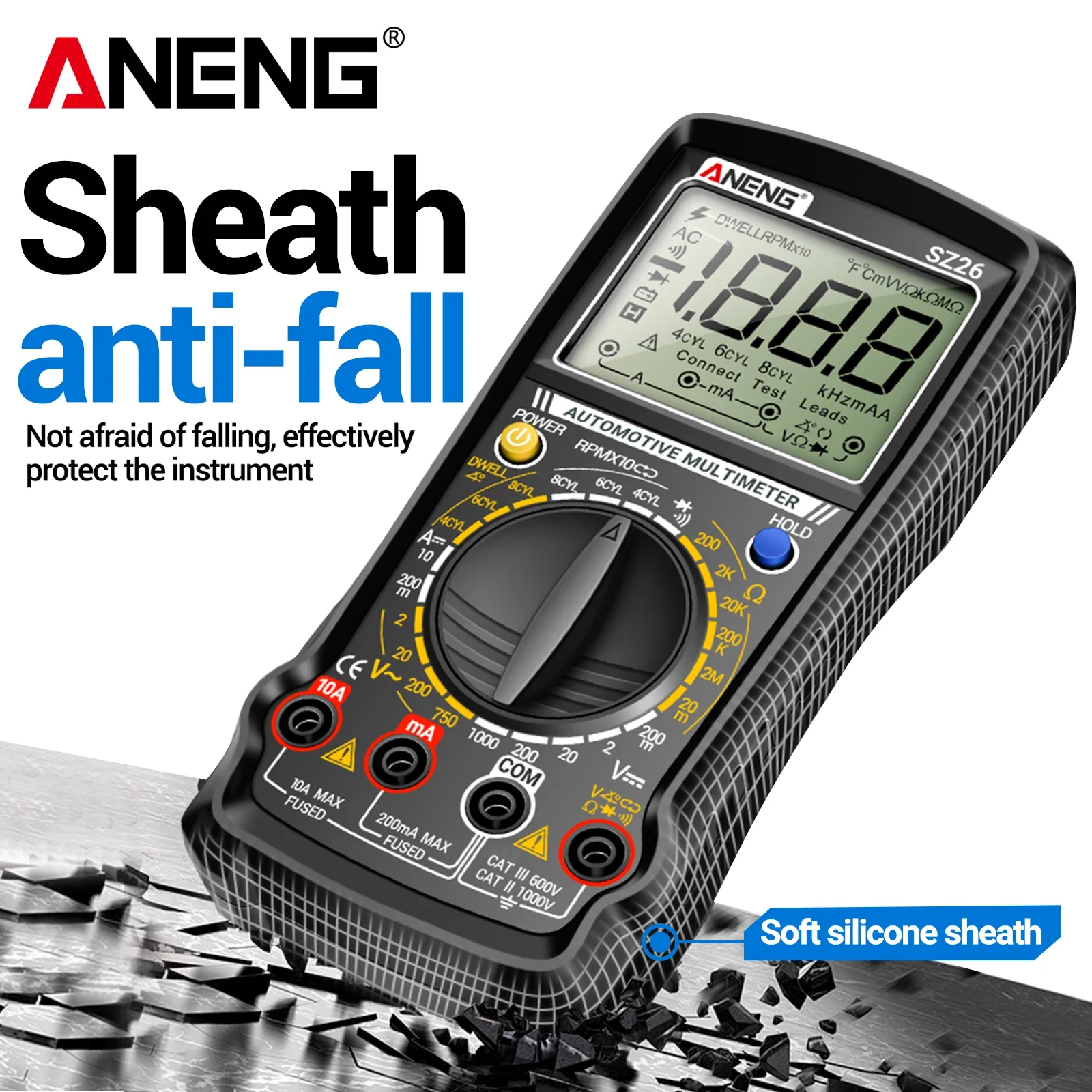 ANENG SZ26 Automotive Multimeter Engine RPM Dwell Angle Tester For 4/6/8 Cylinder Car Circuit Measuring Intelligent Anti Burn