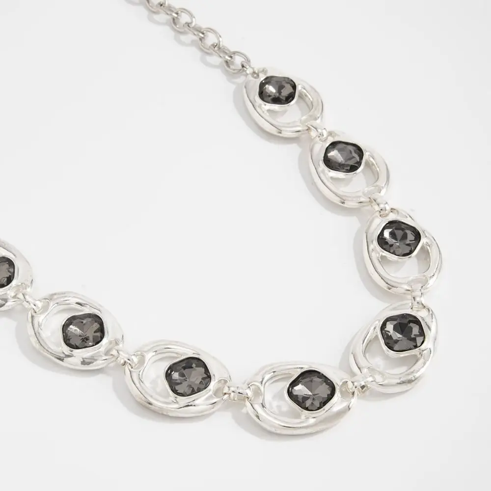Simple Alloy Black Rhinestone Necklace Charm Exaggerated Silver Ring Hand Chain Inlaid Gemstone Short Choker Bride