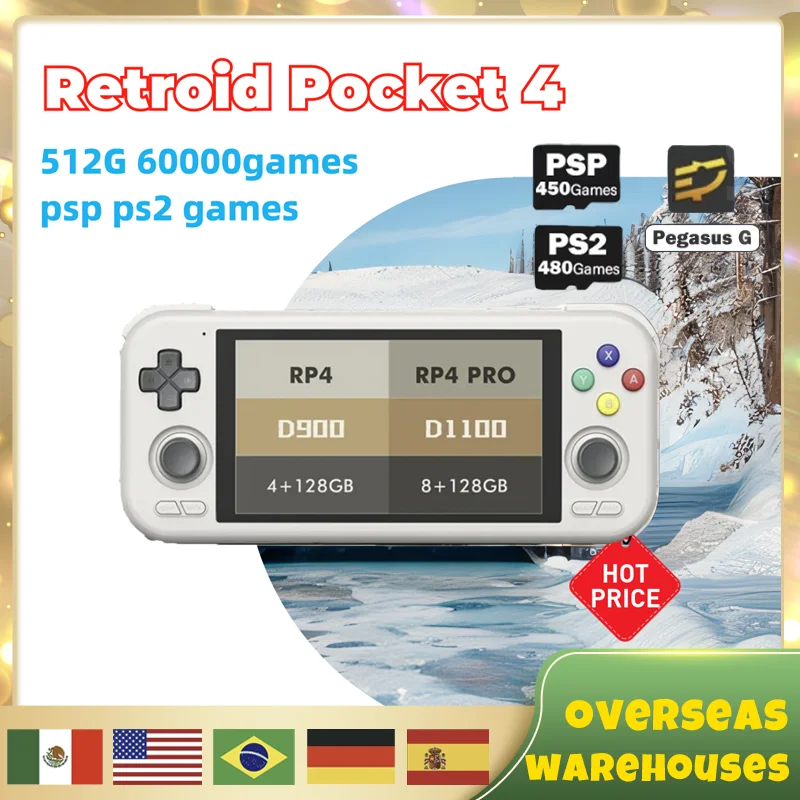 Retroid Pocket 4 Rp4 Handheld Game Console 4g+128g 4.7inch Touch Screen Wifi 6.0 Bluetooth 5000mah Android 13 Children's Gifts