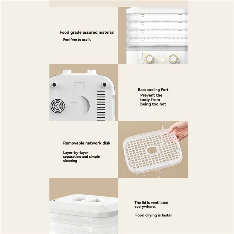 

5 Layer Smart Electric Food Dryer Intelligent Timing Function Meat Fish Tea Dried Fruit Machine Food Drying Machine B EU Plug-AC