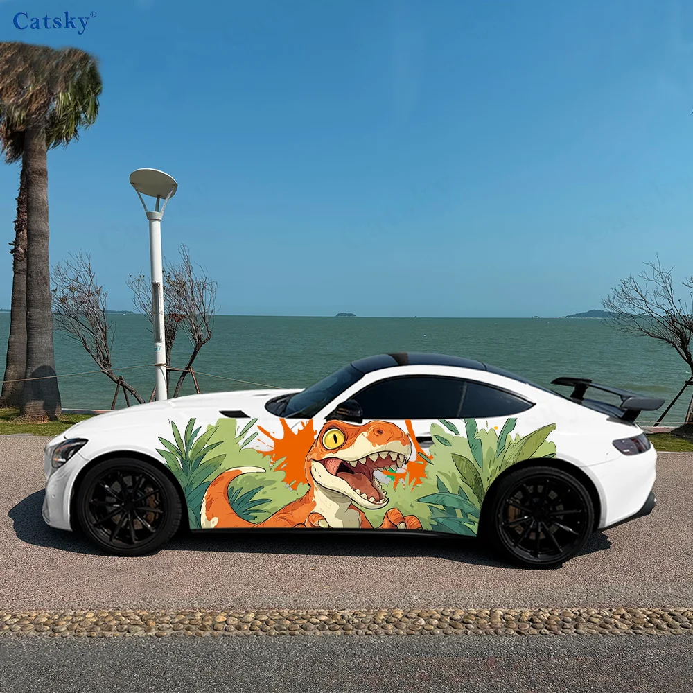 

Cute Dinosaur Grass Car Vinyl Wraps Decal Self-adhesive PVC Sticker Suitable for Trucks SUV Decoration Auto Accessories Gift