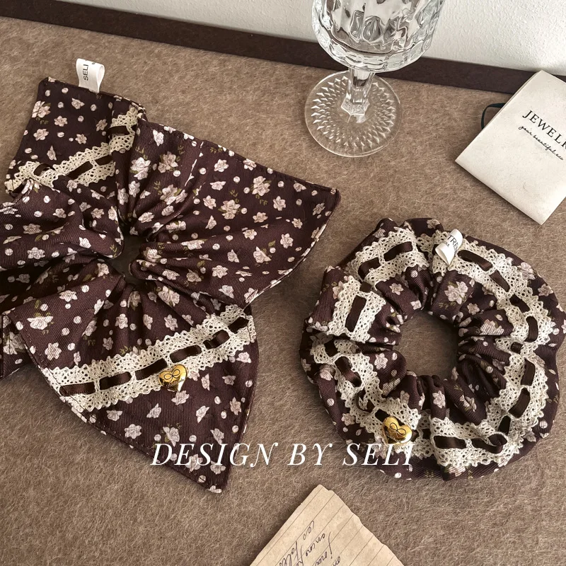 Hera Muse ~ Ikat Rambut Usus Besar Renda Polkadot Cinta Emas Perancis Bunga Retro Aksesori Rambut Ikat Rambut Canggih Temperamen