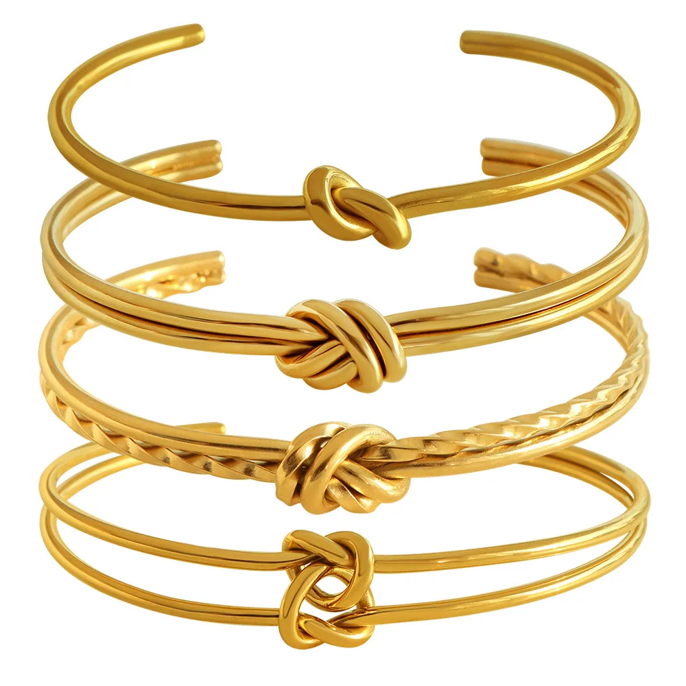 

European C Shaped Knot Titanium Steel Bracelet with 18K Gold Plated Waterproof Non Allergic Bangle Jewelry for Women Girls Gift
