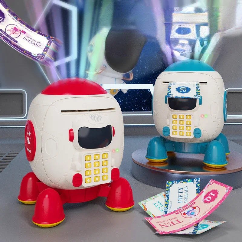 Children's Space Rocket Piggy Bank: Electronic Savings Device with Fingerprint Recognition, Euros Simulation Money Bank,