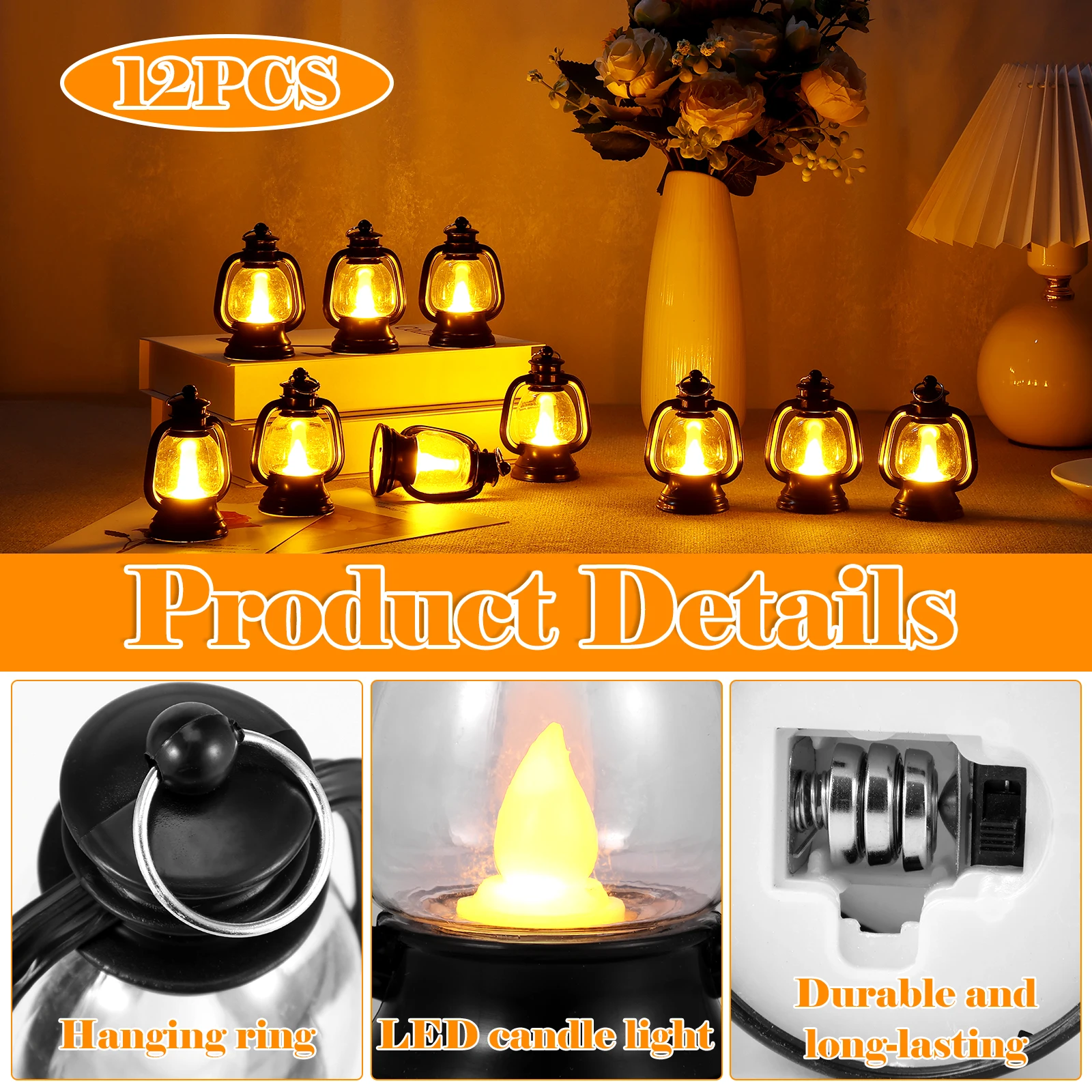 12 Pcs Vintage LED Candle Light Decoration Tea Light Candle Lantern Candle Holder Portable Mini Lantern Party Garden Decorations