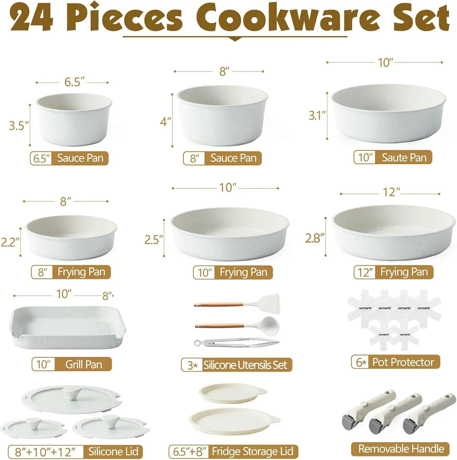 24 Piece Pots and Pans Set, Nonstick Detachable Handle Cookware, Induction Kitchen Cookware Set with Removable Handle
