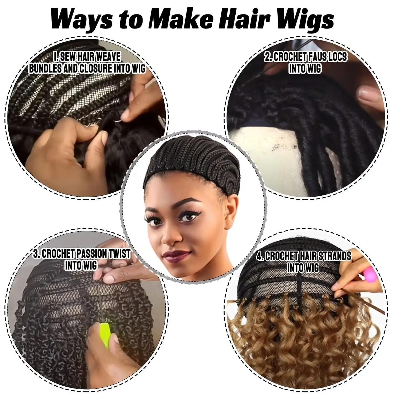 Braided Cornrow Wig Caps for Crochet Hair Braids Wigs Making Breathable and Easier Sew in Weave Glueless Wig M Size Color Black