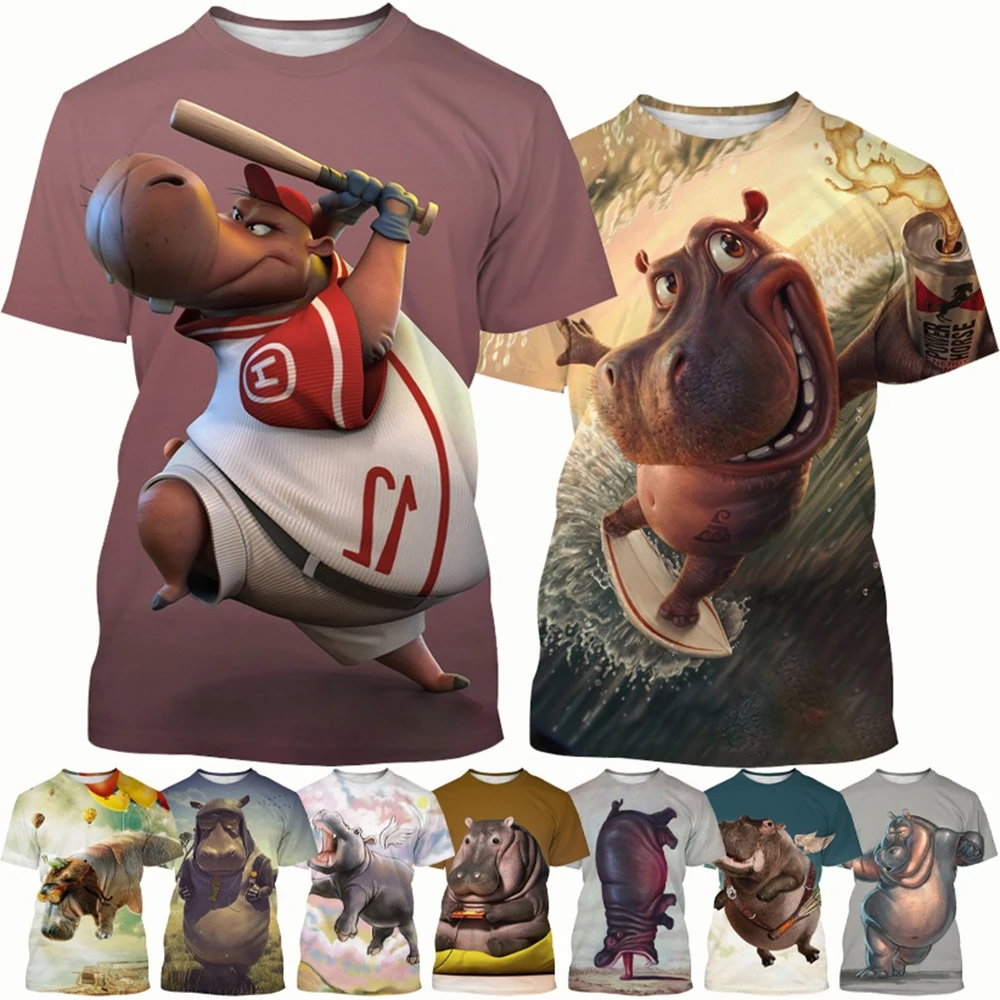 

Hippo 3D Printing T Shirt Fashion Personality Sea Animal Hip Hop Rock Casual Tee Shirts