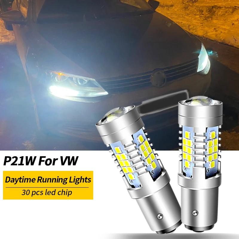 2Pcs CANbus Error Free 3600 Lumens HID White 1156 7506 S25 LED Bulbs for Volkswagen MK6 Jetta Daytime Running Lights 6000K 12V