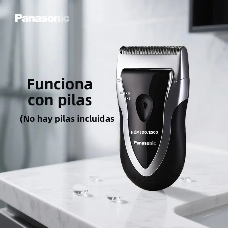 Panasonic Maquinilla de afeitar eléctrica para hombres, Afeitadora de viaje con pilas, Afeitadora liviana en seco y húmedo inalámbrica con agarre ergonómico