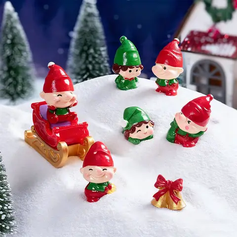 6PCS Mini Christmas Elves Figurines Cute Elves Little People Decor For DIY Fairy Garden Christmas Tree Holiday Decor