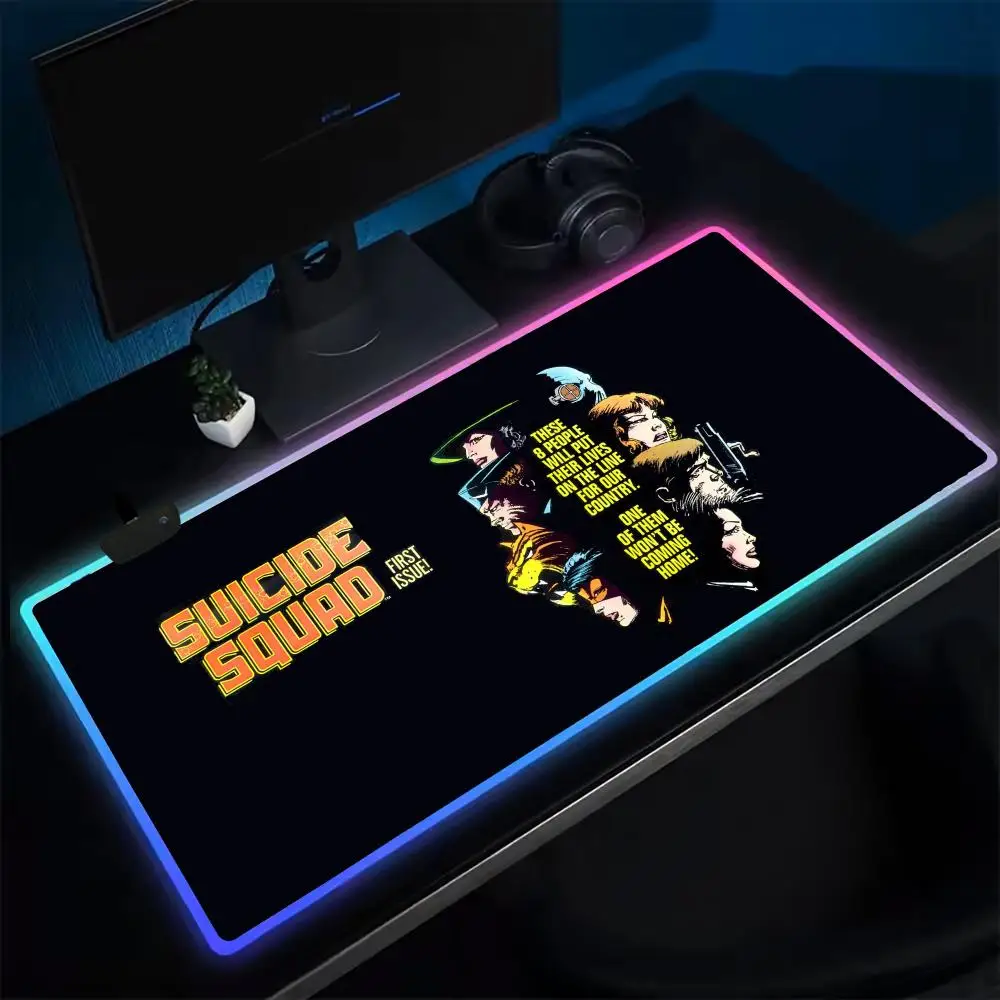 S-SuicideES S-SquadES Mouse Pad Anime Gaming Mouse Pad LED Table Pads Backlit Rubber Desktop XXL RGB Desk Mats