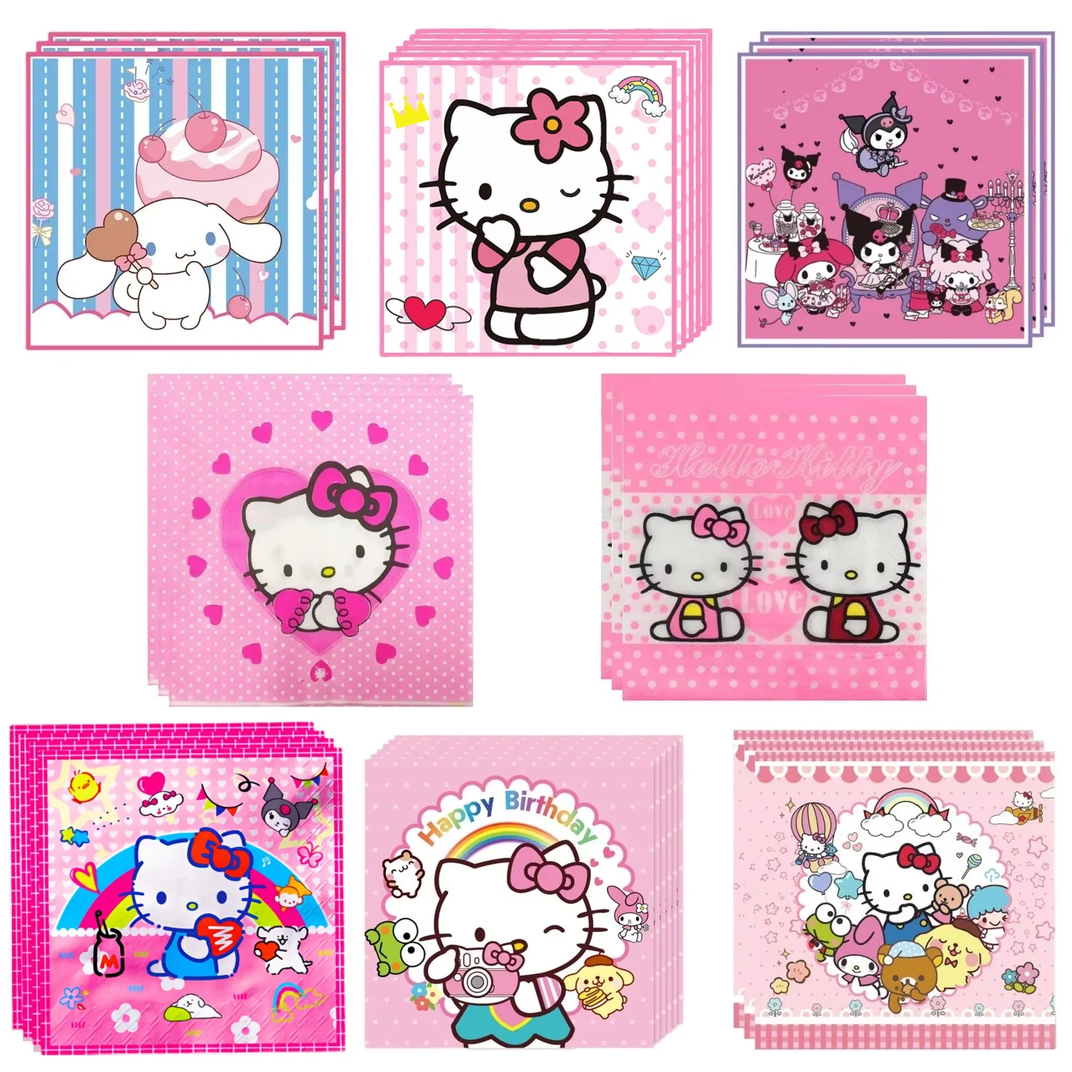 

Hello Kitty Birthday Napkins hello kitty and Friends Party Decor Kuromi Birthday Napkins Cinnamoroll Napkins Girls Party Favors