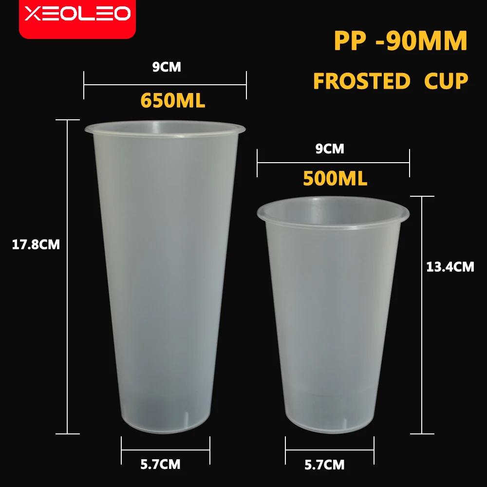 XEOLEO 500pcs Bubble tea cup ɸ90mm Mouth diameter 500ml/700ml Frosted Cup without lid Opaque cup for Cold drink/Milk tea