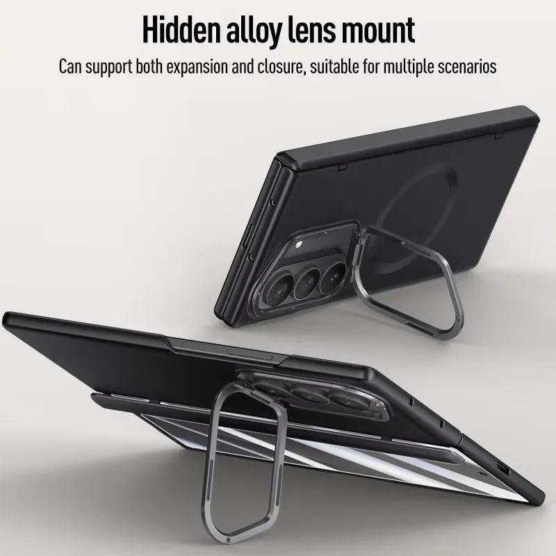Etui na telefon z sprężynowym zawiasem, uchwytem na aparat i folią ochronną z hartowanego szkła zapewniającą pełną ochronę i ultracienkiej konstrukcji do Samsung Galaxy Z Fold 7 — zdjęcie produktu 3