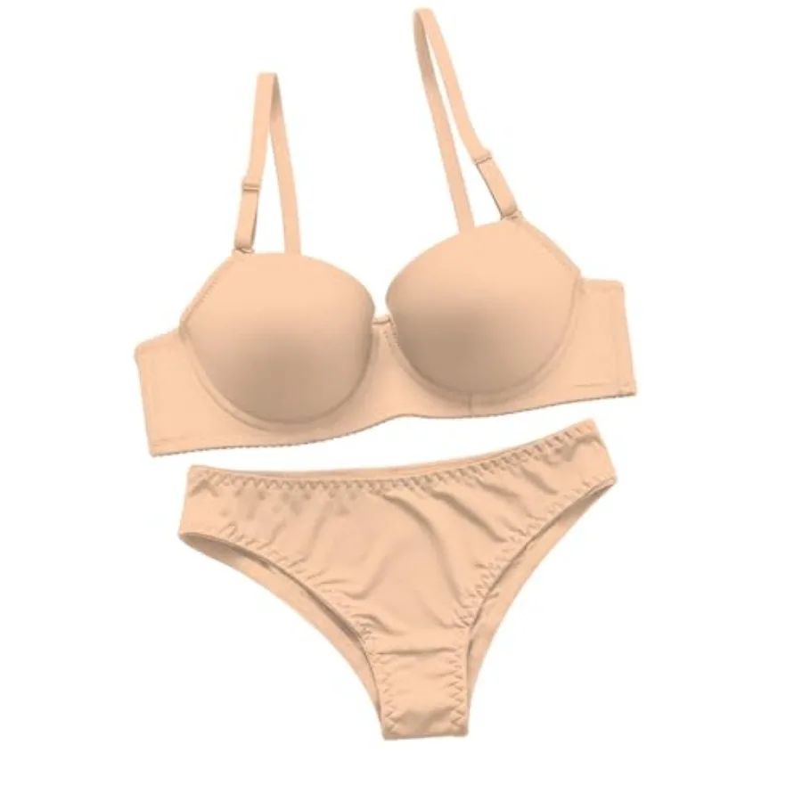 

Women 2 Pcs Lingerie Set 3/4 Cup Underwire Bra and Mid-Rise Panty, Everyday Comfort Soft Breathable Seamless Underwear Set