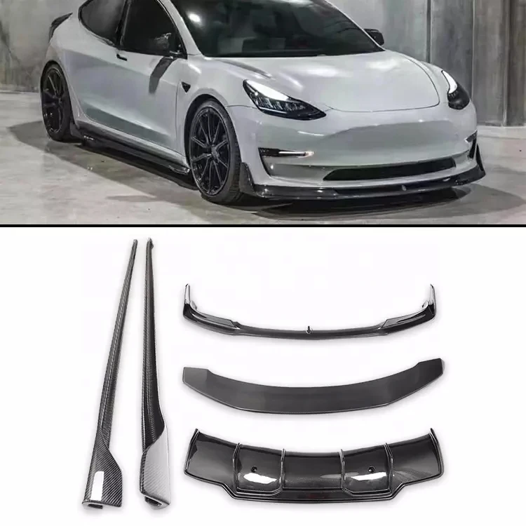 High Performance Car Accessories Front lip Rear Diffuser Side Skirts V Style Carbon Fiber Bodykit For Tesla Model 3