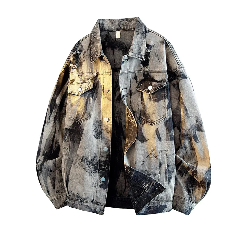 

Мужская джинсовая куртка в стиле ретро, черно-серая, весна 2026, модная, с эффектом потертости, с множеством карманов, повседневная, винтажная
