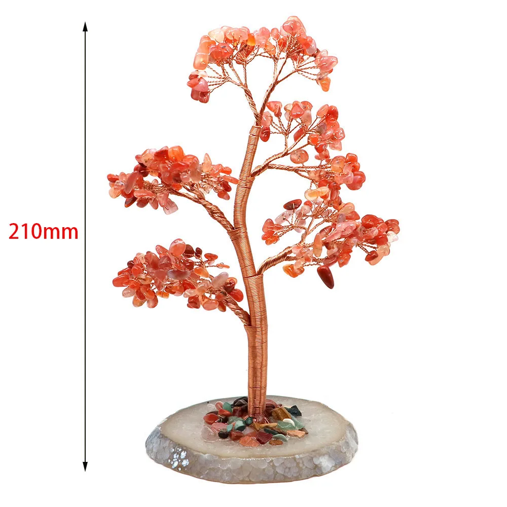 Crystal Money Tree Copper Wire Wrapped Agate Stone Base Potted Plant Crafts Gemstone Reiki Chakra Tree Feng Shui Home Decoration