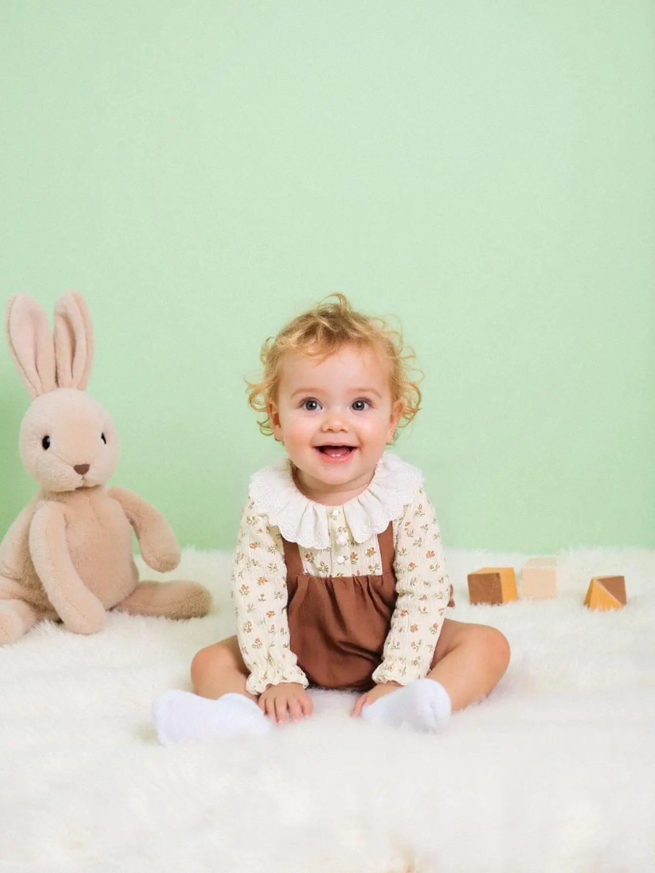 Autumn Female Baby Romper Printed Crinkle Fabric with Frilly Collar Gathered Waist Long Sleeve Cute Baby Girl Outfit