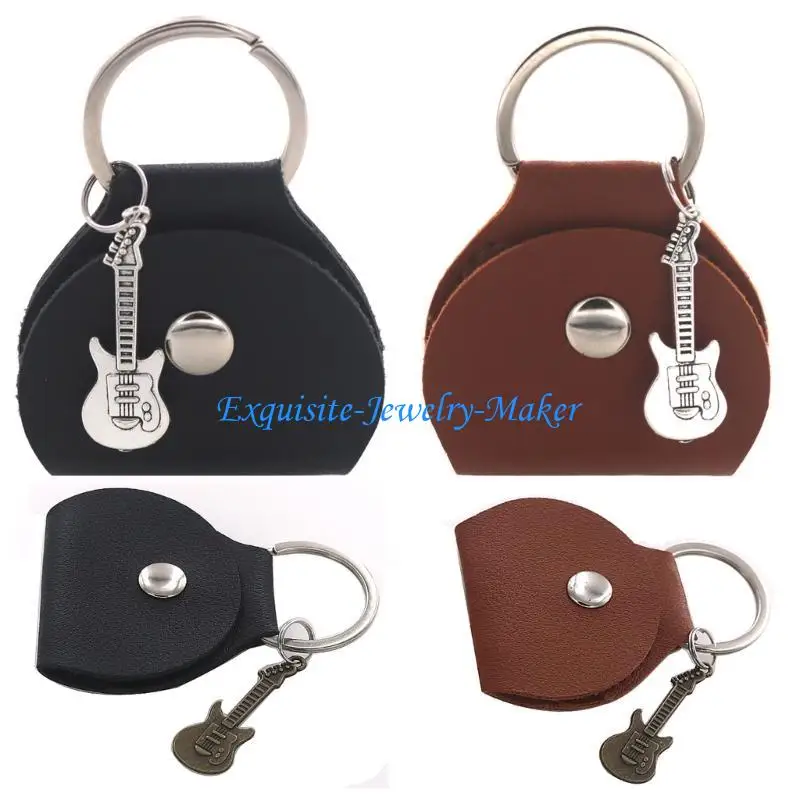 

24TF PU Leather Guitar Pick Holder with Keyring & Small Pendant Guitar Pick Holder Case Bag Plectrum Key Cases Bag