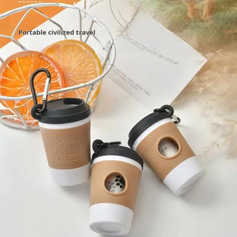 Portable Pet Poop Trash Can Dispenser Creative Coffee Cup Dog Garbage Storage Design Outdoor Dog Walking Garbage Bag Storage Box