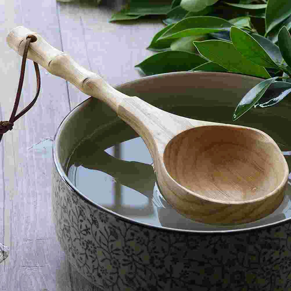 Japanese Spoon Bathroom Water Bucket Long Handle Ladle Wood Sauna Accessories Wooden Sweat Steaming