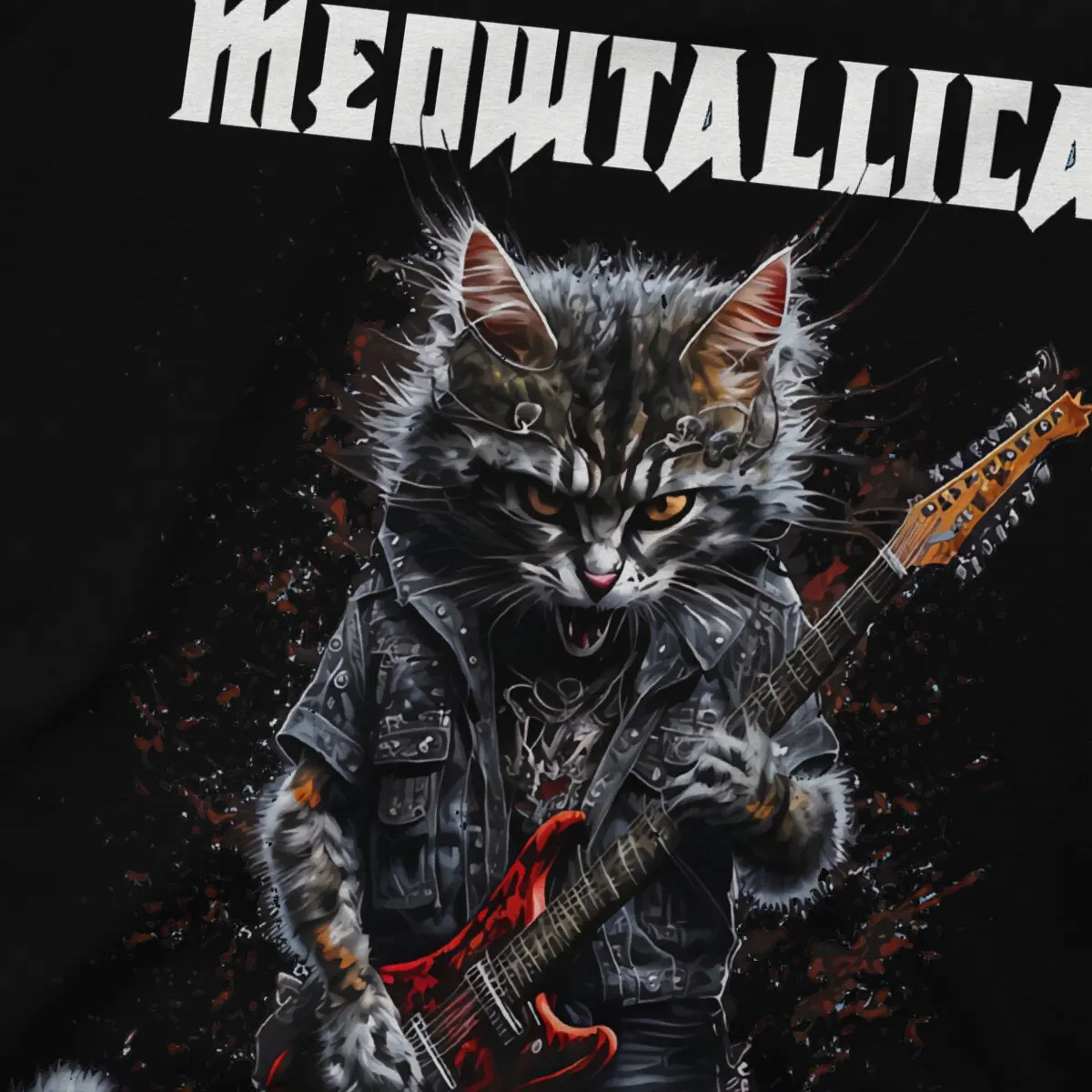 Meowtallica T-Shirt Men Heavy Mental Cat Meme Creative 100% Cotton Tee Shirt O Neck Short Sleeve T Shirts Original Clothing