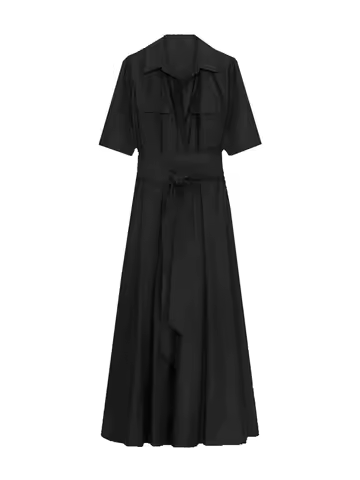 Chic Solid Short Sleeve Lapel Long Dress For Women Elegant Single Breasted Waist Maxi Dress Lady Holiday Evening Party Vestidos