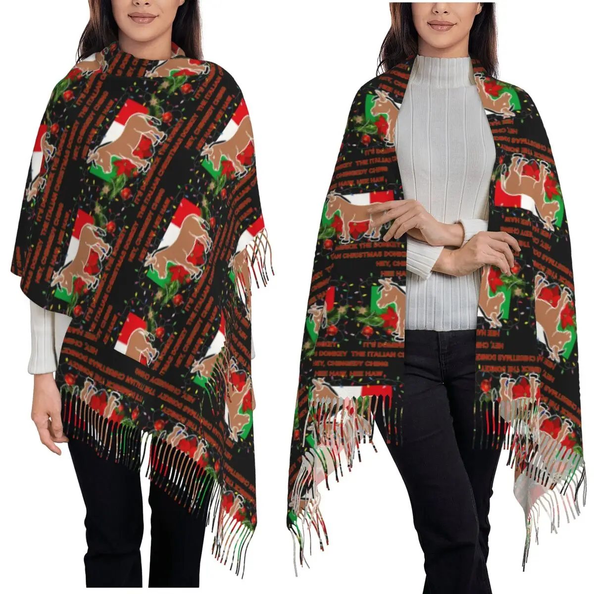 Dominick The Italian Christmas Donkey Scarf Tassel Scarves Women Soft Warm Shawls and Wraps Long Fall Winter Shawl Wrap