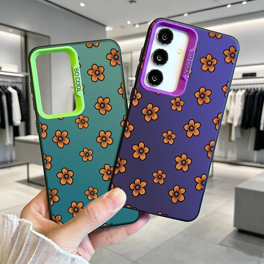 Orange Small Flower Print Case For Samsung Galaxy S24 Plus Ultra Case S26 FE A55 A14 A73 A72 Protective Hard Back Cover