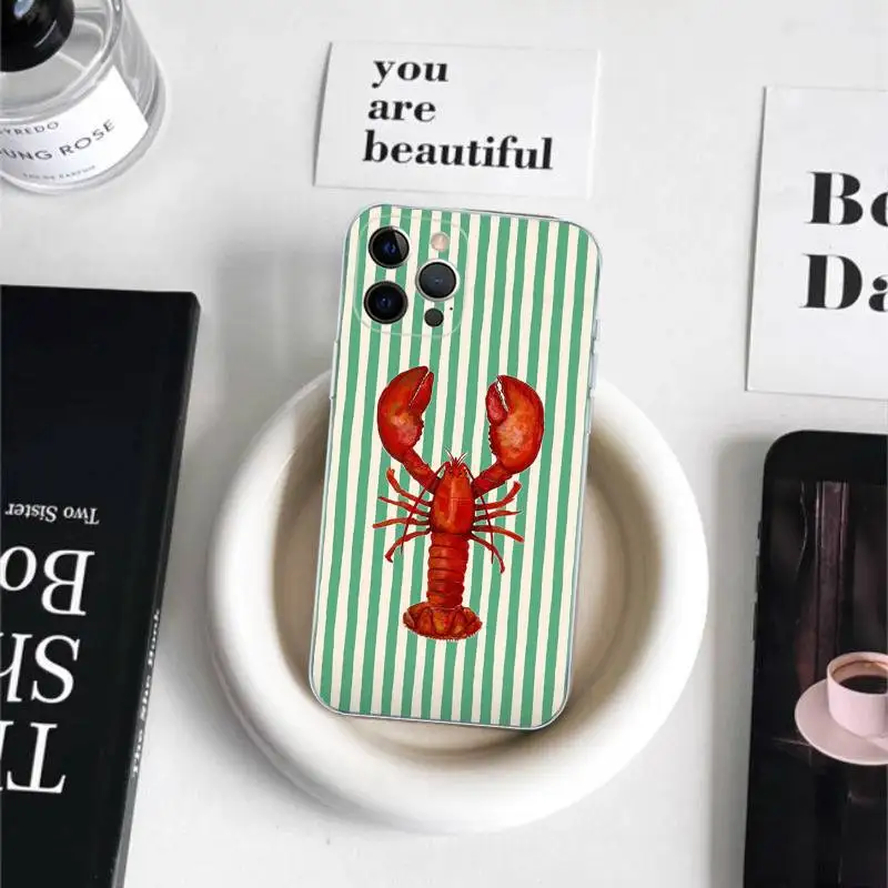 海洋生物、カニ、ロブスター iPhone 16 15 8 7 6 6S Plus X SE XR XS 14 11 12 13 Mini Pro Max用スマホケース
