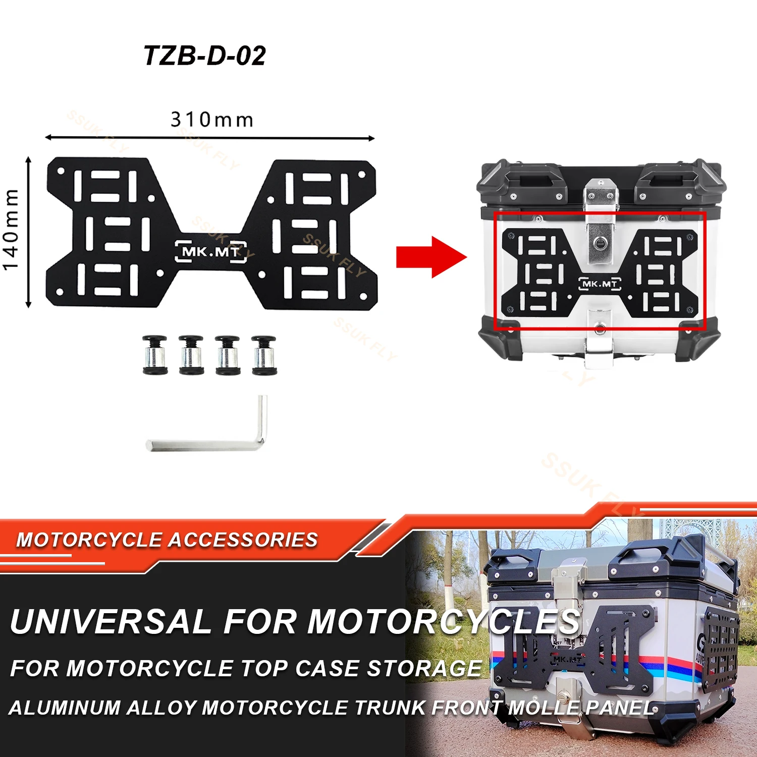 

Motorcycle Top Molle Panel For Trunk Storage Stainless Steel Waterproof Tactical Universal Side Box Organizer Modular Storage