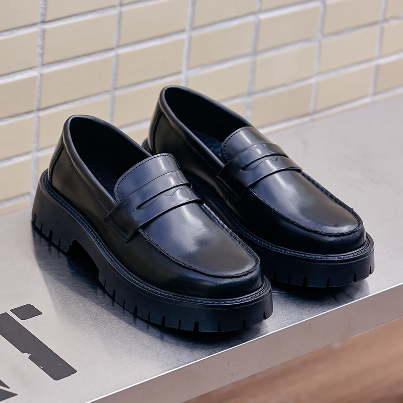 Business Men High-heeled Loafers Black Brown Men Casual Thick-soled Anti-slip Fashionable Small Leather Shoes Social Shoes Men