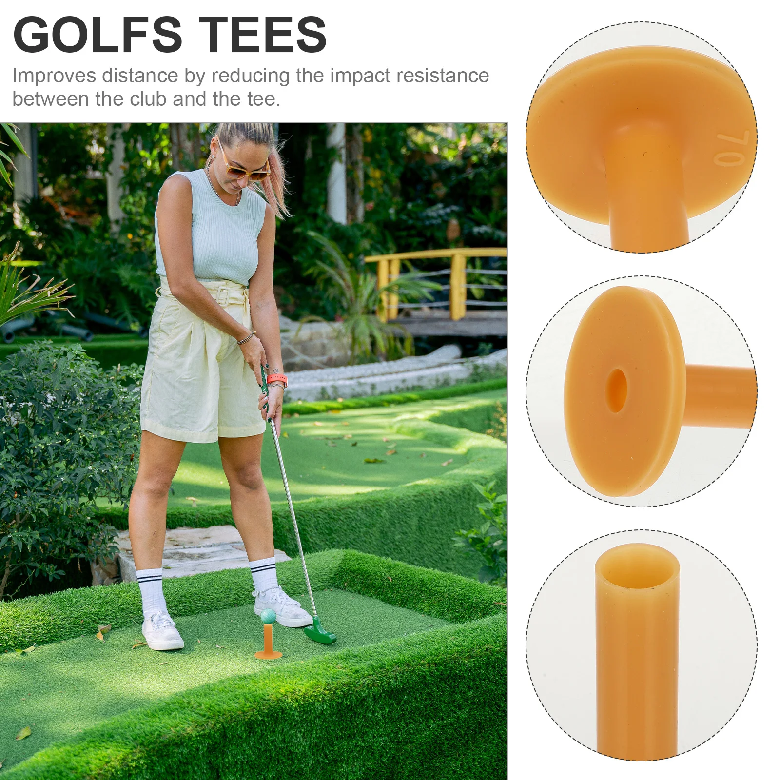 

4Pcs Golf Tees Wear-Resist Flexible Design Improved Shot Accuracy Fade Holder Practice Mat Tee for