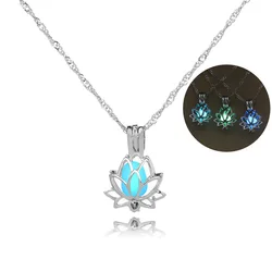 2021 New Luminous Lotus Pendant Necklaces For Women Men Retro Trendy Fluorescent Stone Pendant Necklace Fashion Jewelry Gifts