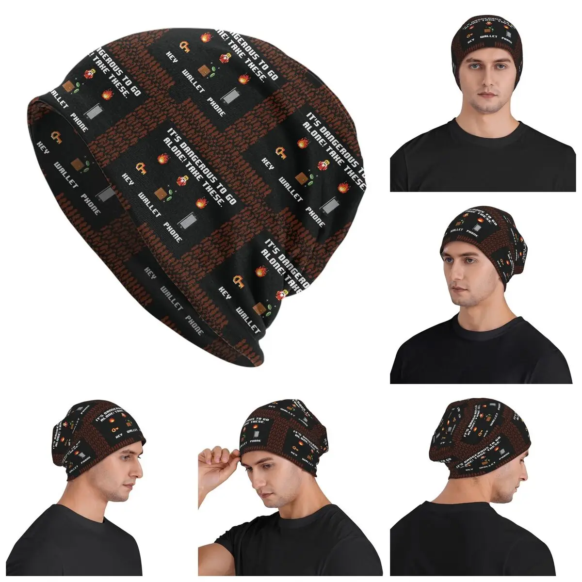 Its Dangerous To Go Alone Take These Skullies Beanies Hats Warm Autumn Winter Outdoor Cap Knitted Bonnet Caps for Unisex Adult