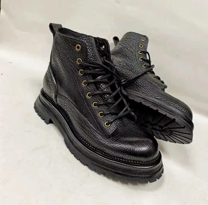 British Style Cowhide Thick Soled Boots Men's Shoes Genuine Leather Handmade Formal Work  Round Toe Derby Chelsea Boots Male view 3