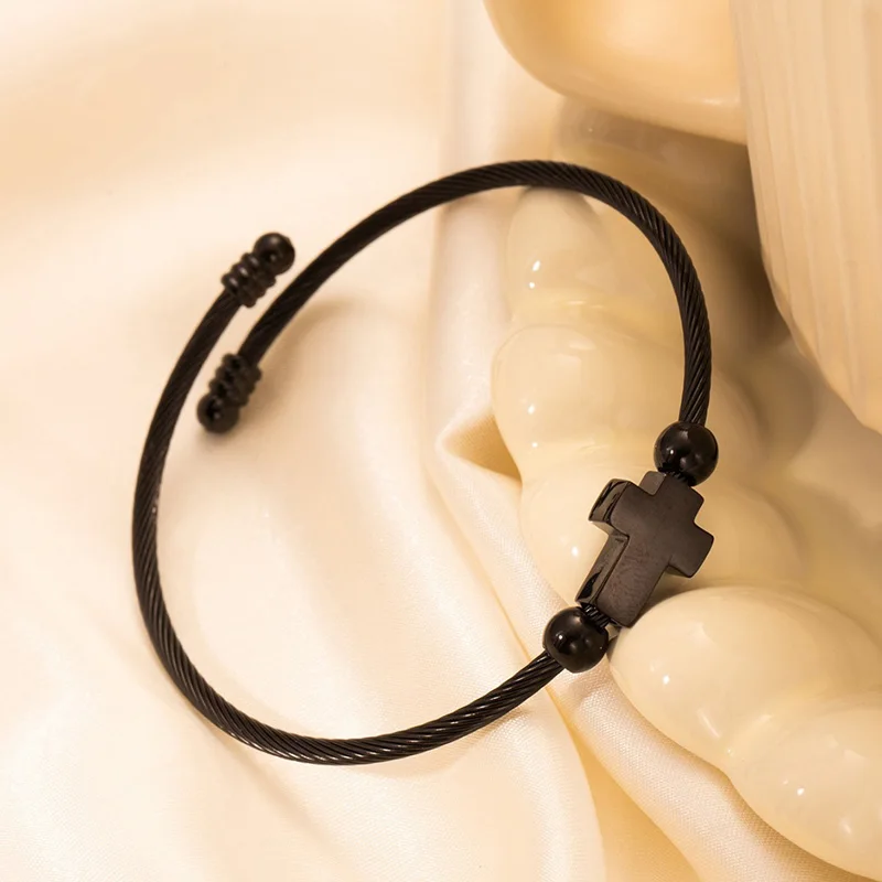 1 قطعة حبل أسلاك الفولاذ المقاوم للصدأ الصليب سوار الاتجاه الإبداعي بسيط الصليب سوار قابل للتعديل افتتاح المجوهرات هدية جديد #5
