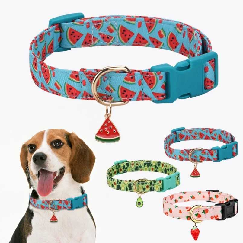 

Fruit pattern Pet dog collar with Fruit metal pendant do for Cat Puppy Dog