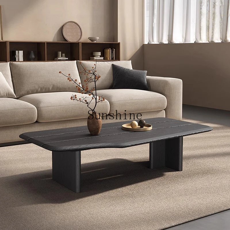 Minimalist high-end small apartment medium and ancient style solid wood black rectangular special-shaped tea table