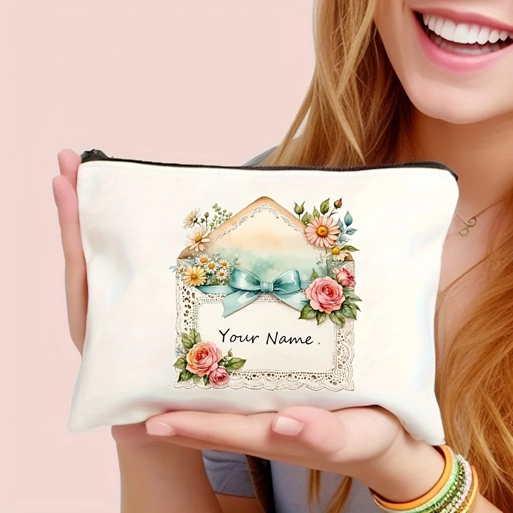 Customized Retro Cute Pink Envelope Floral Patterned Makeup Bag Toiletry Bag Pencil Case  Gift Bag Best Friends Teachers Women