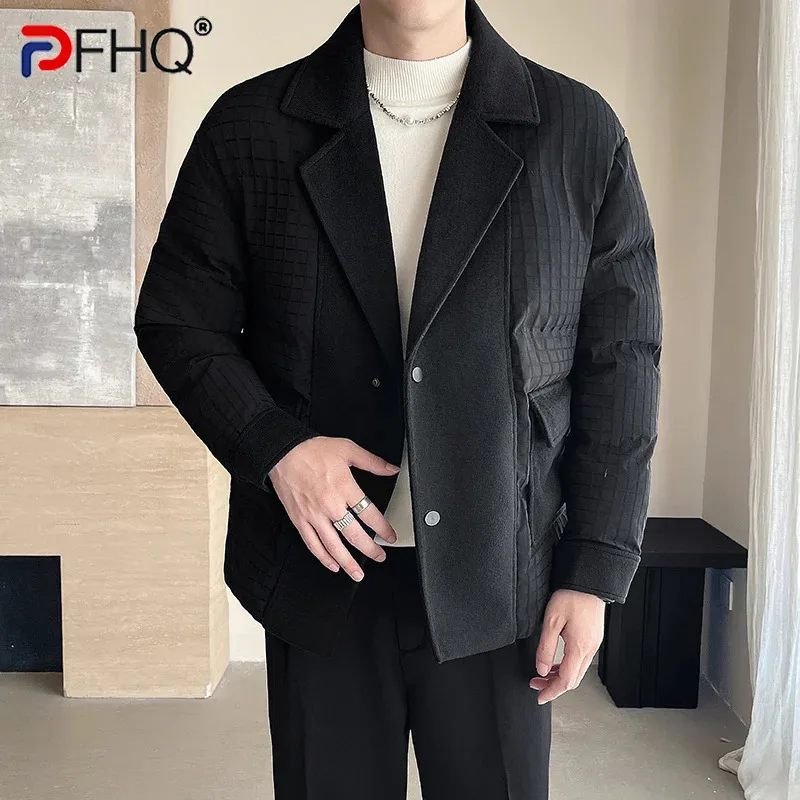 PFHQ 2024 Winter Suit Collar Men Cotton Jacket Pleated Long Sleeve Casual Single Breast Male Tops Casual Korea Fashion 21Z7002