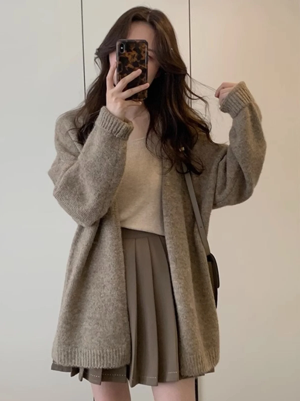 

Retro Thiened Long Knitted Sweater Coat Women's Spring Loose Design Sense Casual f Open Collar Knitted Cardigan Outerwear